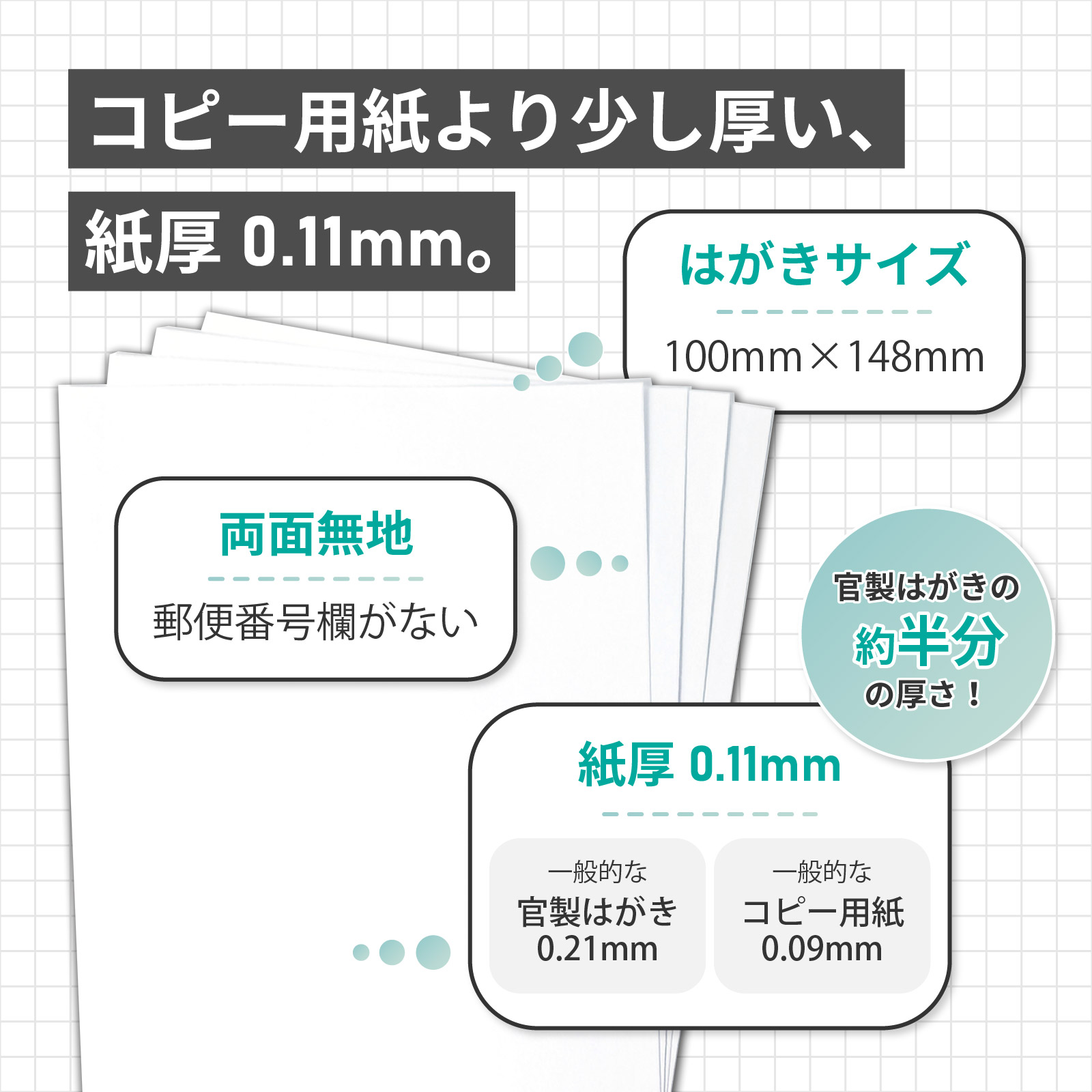 普通紙 はがきサイズ 紙厚0.11mm 600枚入り 薄手 両面無地