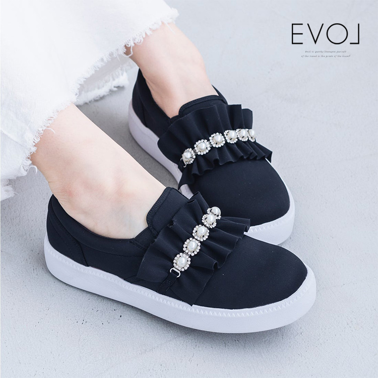 EVOL（イーボル） スリッポン 軽量スニーカー フリル 飾り付き 5105