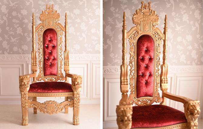 △予約△王様の椅子 ゴールドレッド アンティーク調 ロココ調