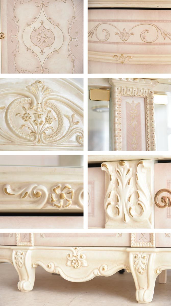 ヴェルサイユ 3ドアカップボード 飾り棚 IVORY イタリア製