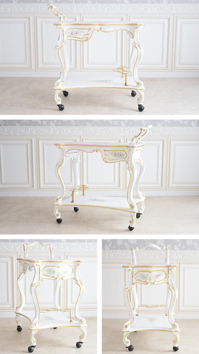 ワゴン キャスター付 おしゃれ キッチンワゴン 引き出し 木製 ロココ調