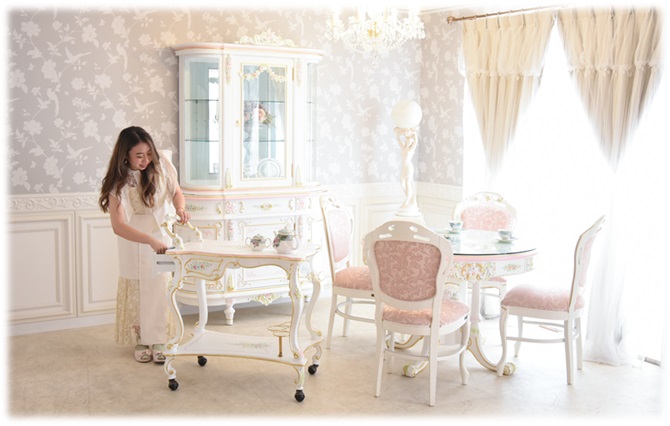 ワゴン キャスター付 おしゃれ キッチンワゴン 引き出し 木製 ロココ調