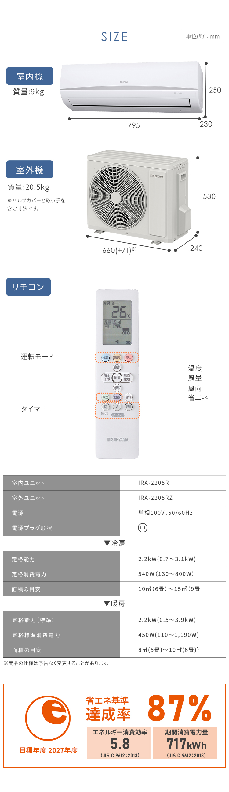IRIS OHYAMA（アイリスオーヤマ） エアコン 6畳 工事無し 室外機セット