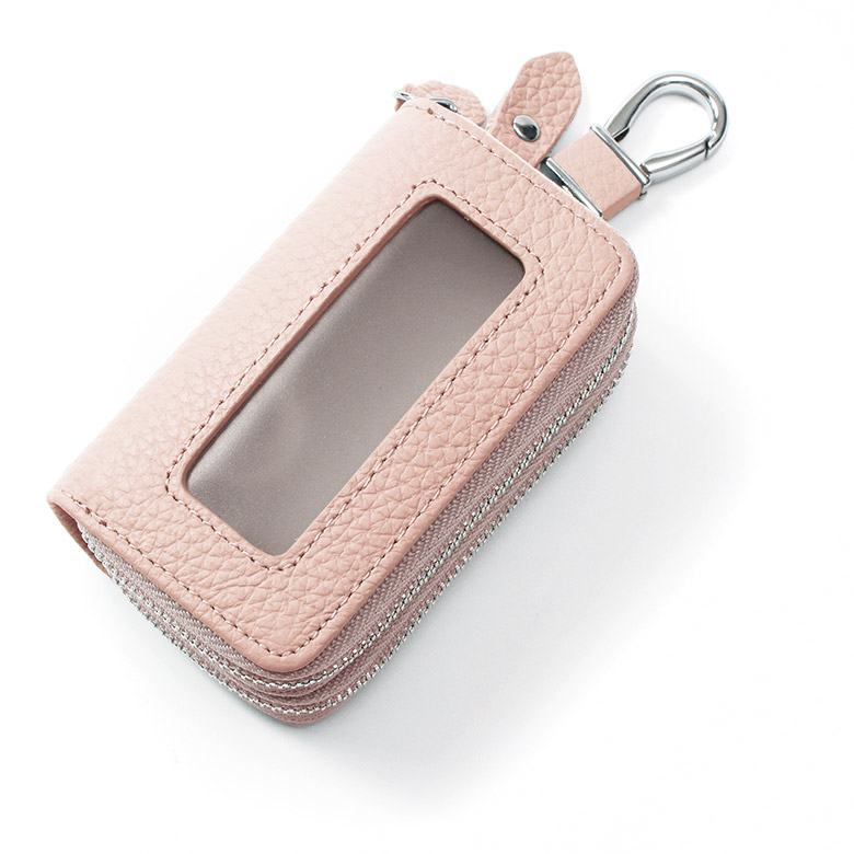 スマートキーケース 2個収納 ダブルファスナー 窓付き キーケース