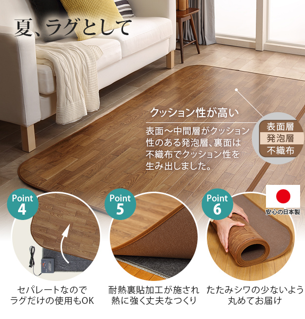 ダイニング用 ホットカーペット 3畳 198x250 フローリング調 / 撥水