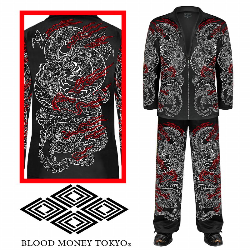 セットアップジャージ (長袖+長ズボン) 服 BLOOD MONEY TOKYO 龍 和柄
