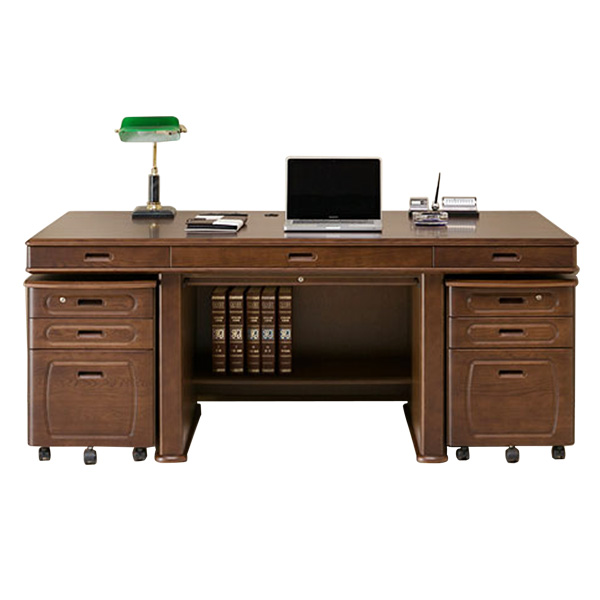 ヨコタウッドワーク 書斎デスク 書斎机 幅176 両袖 ナラ材 ワゴン 国産