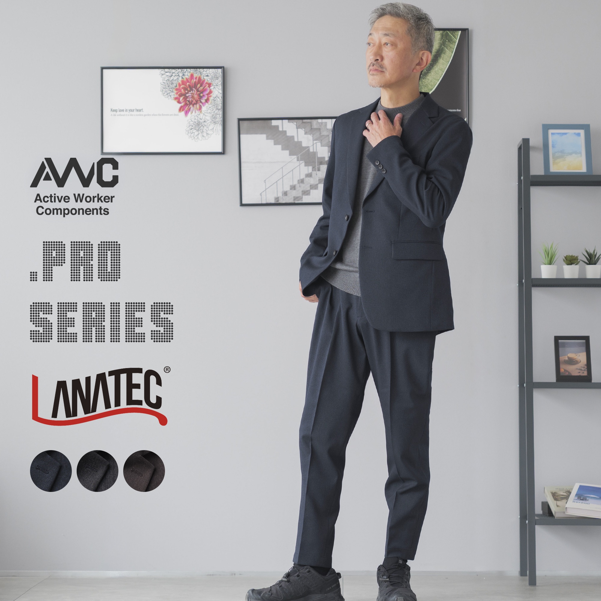 AWC セットアップ メンズ スーツ ブランド 洗える ピンヘッド 防シワ