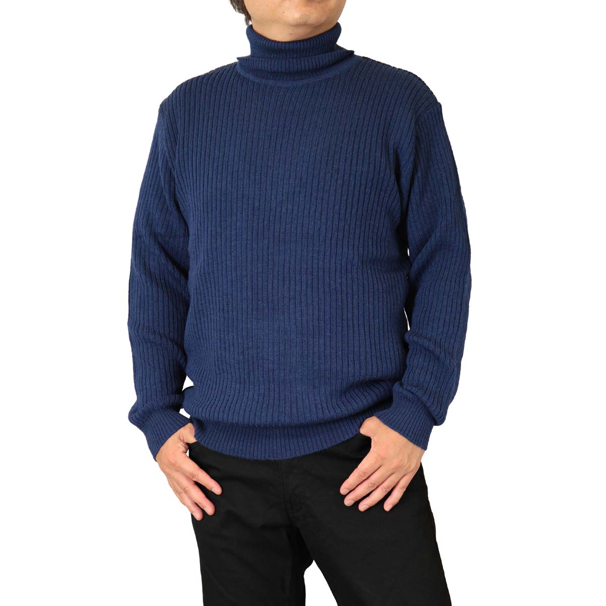 セーター タートル/ハイネック リブ ウール100% 日本製 10ゲージ 紳士