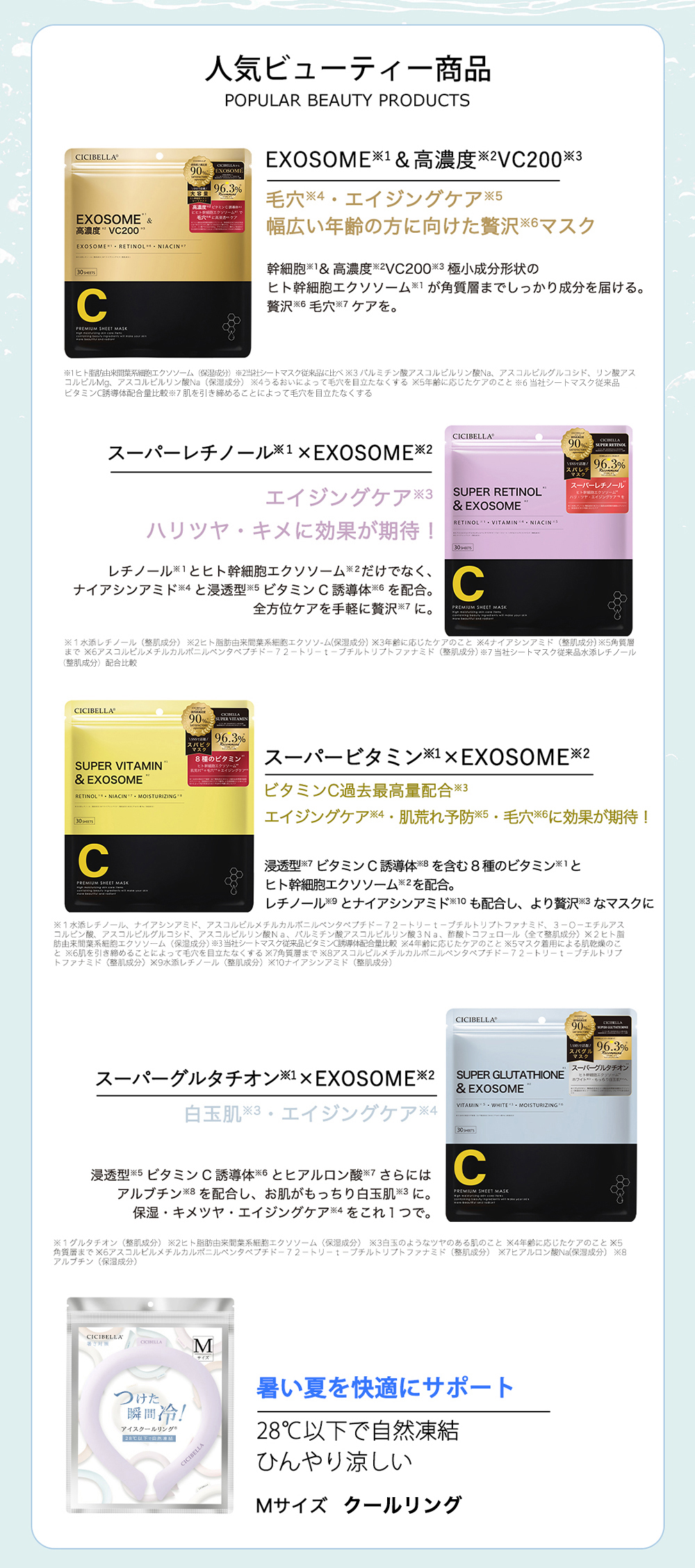 CICIBELLA 2026福袋 シートマスク 4点入 福袋 30枚 3袋 クールリング