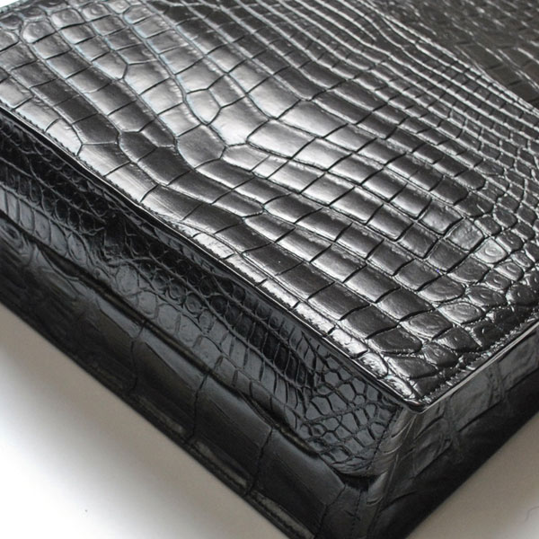 縦型トートバッグ クロコダイル マットブラック 黒 ワニ革 CROCODILE