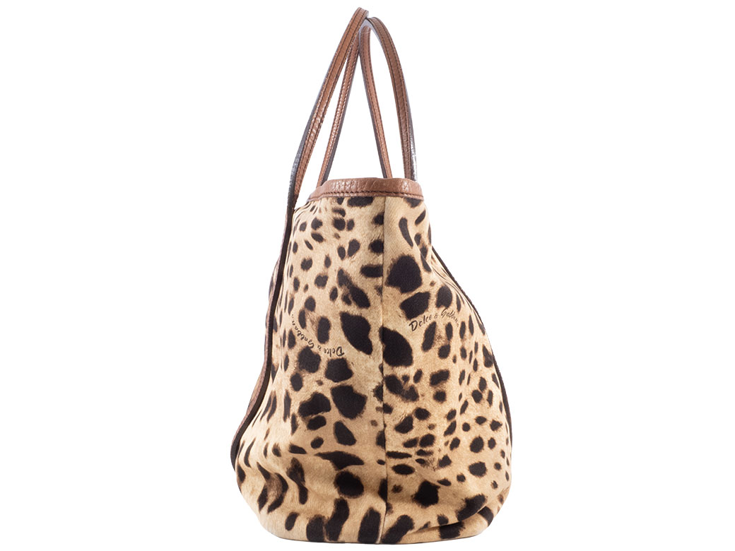 ドルチェ＆ガッバーナ レオパード トート バッグ キャンバスxレザー