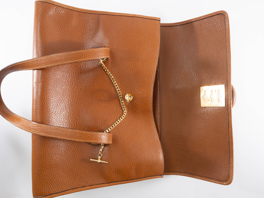 セリーヌ チェーンロック ハンドバッグ F/09 レザー ブラウン