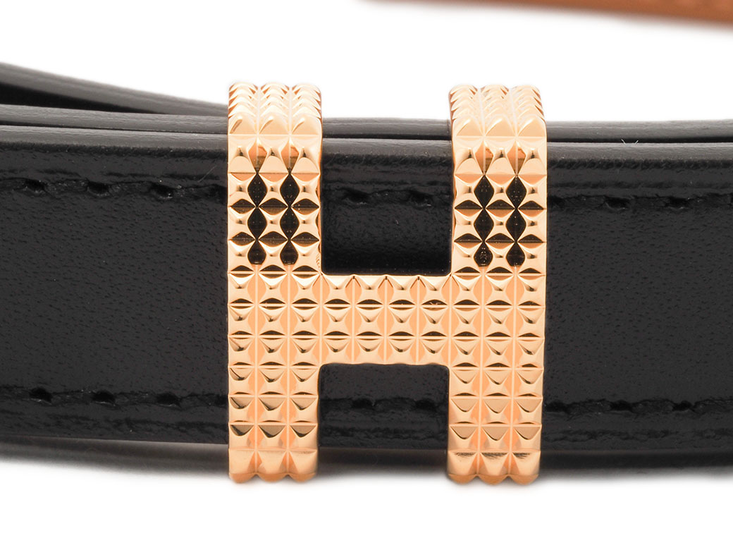 HERMES（エルメス） ポップH ギヨシエ 15 ベルト ブラックxゴールド