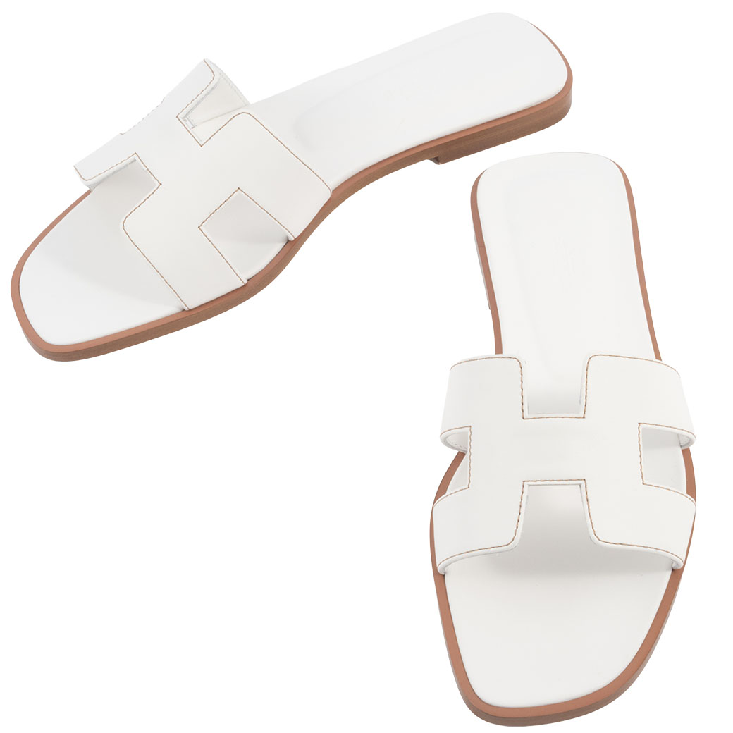 HERMES（エルメス） サンダル オラン 靴 H021056Z ボックスカーフ 白