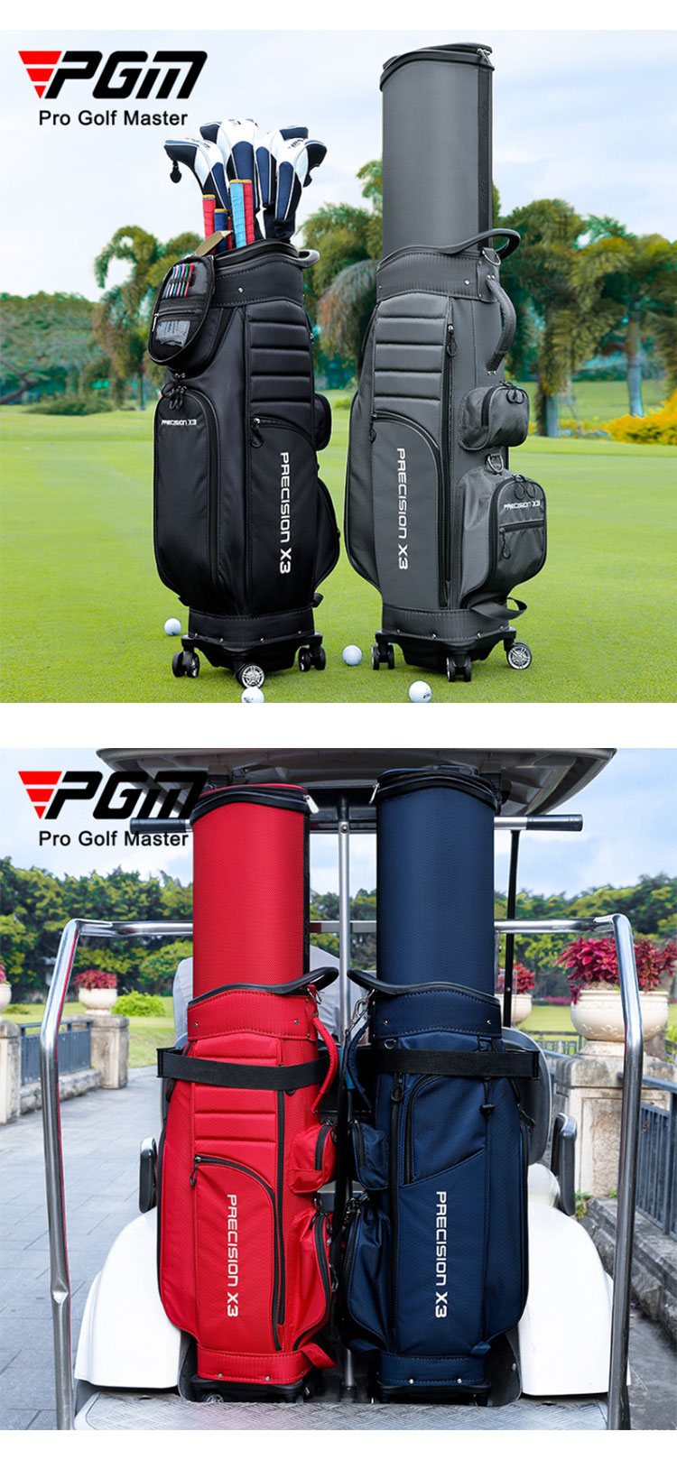キャディバッグ 4輪キャスター ポータブルゴルフバッグ PGM メンズ