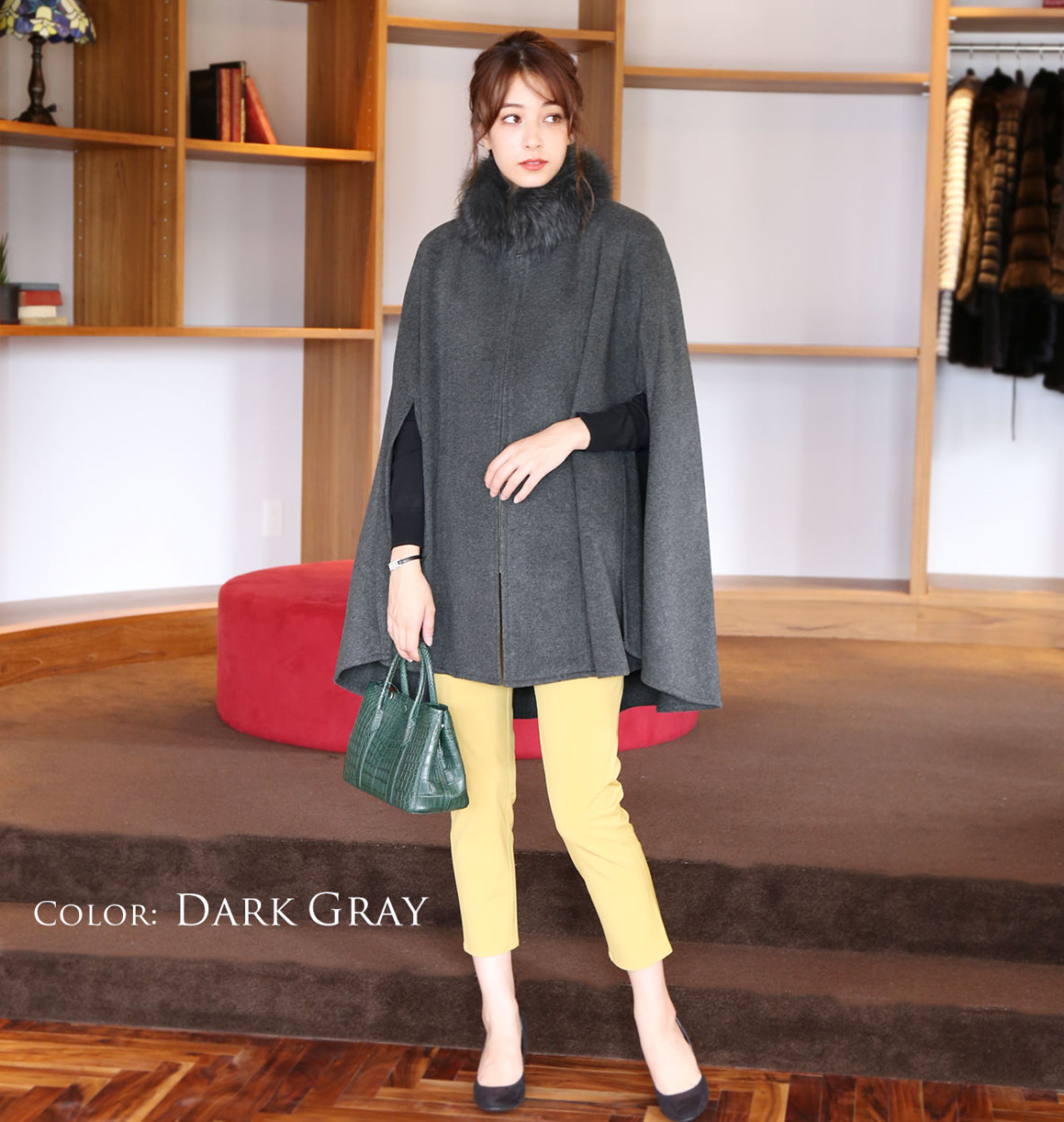 Filomo（フィローモ） カシミヤ ケープ ポンチョ フォックス ファー