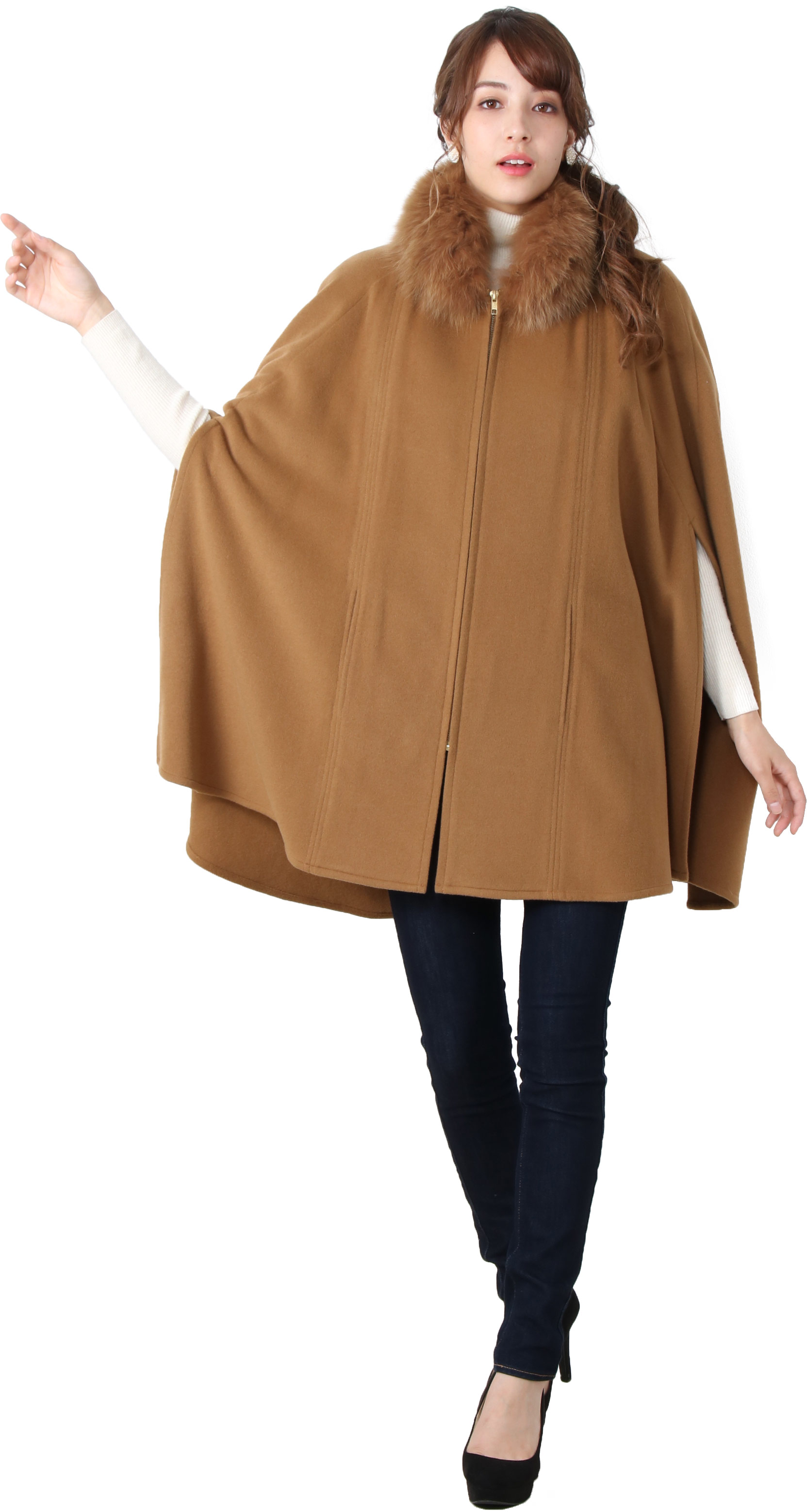 Filomo（フィローモ） カシミヤ ケープ ポンチョ フォックス ファー