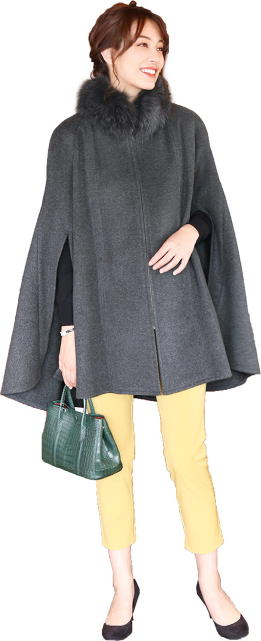 Filomo（フィローモ） カシミヤ ケープ ポンチョ フォックス ファー