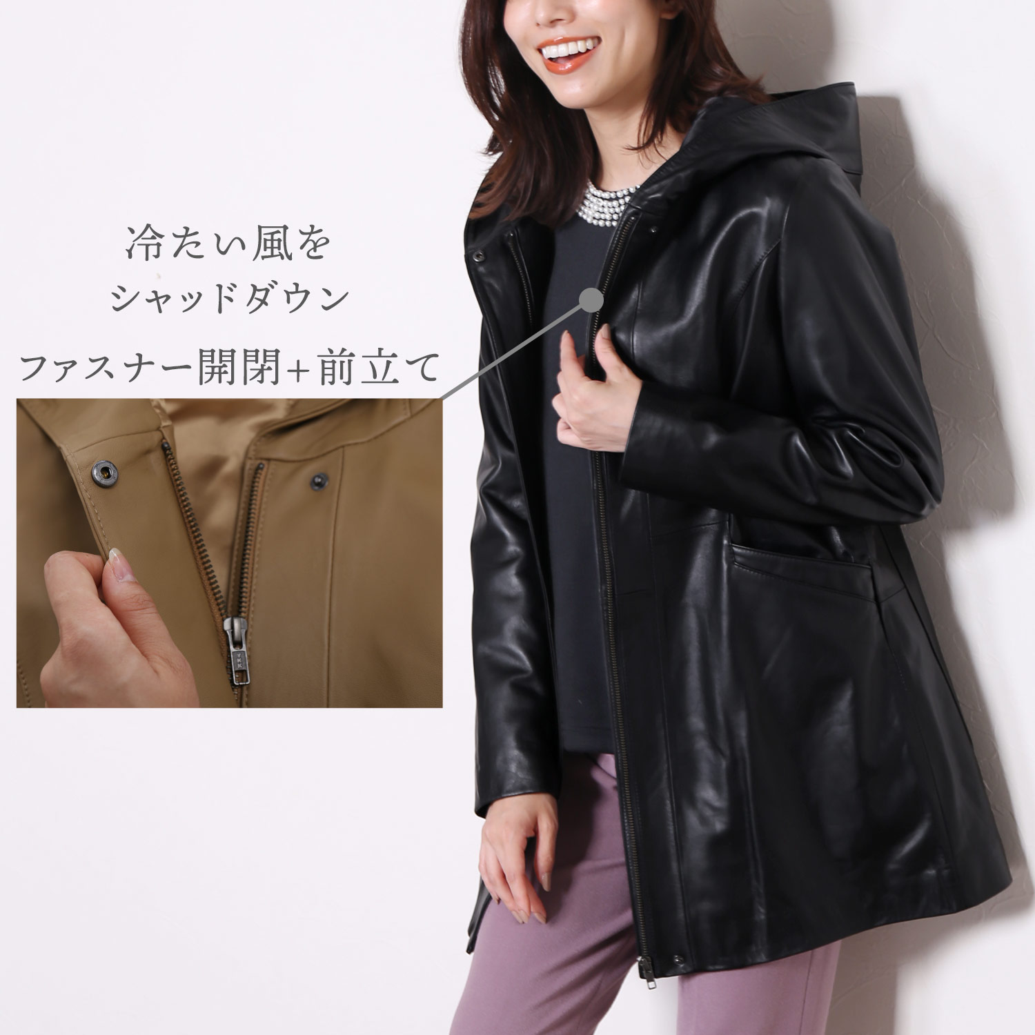 sankyo shokai（三京商会） レザーコート レディース フード付 ラム