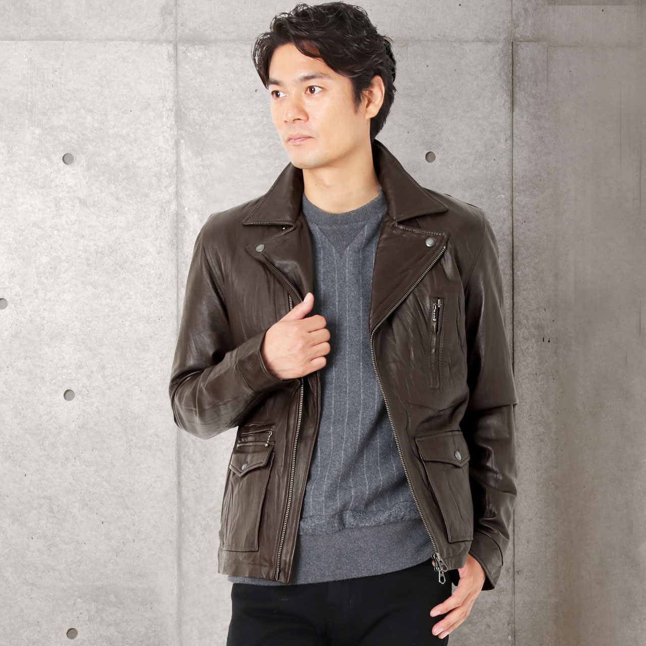 sankyo shokai（三京商会） [5%offクーポン]ラムレザー ライダース