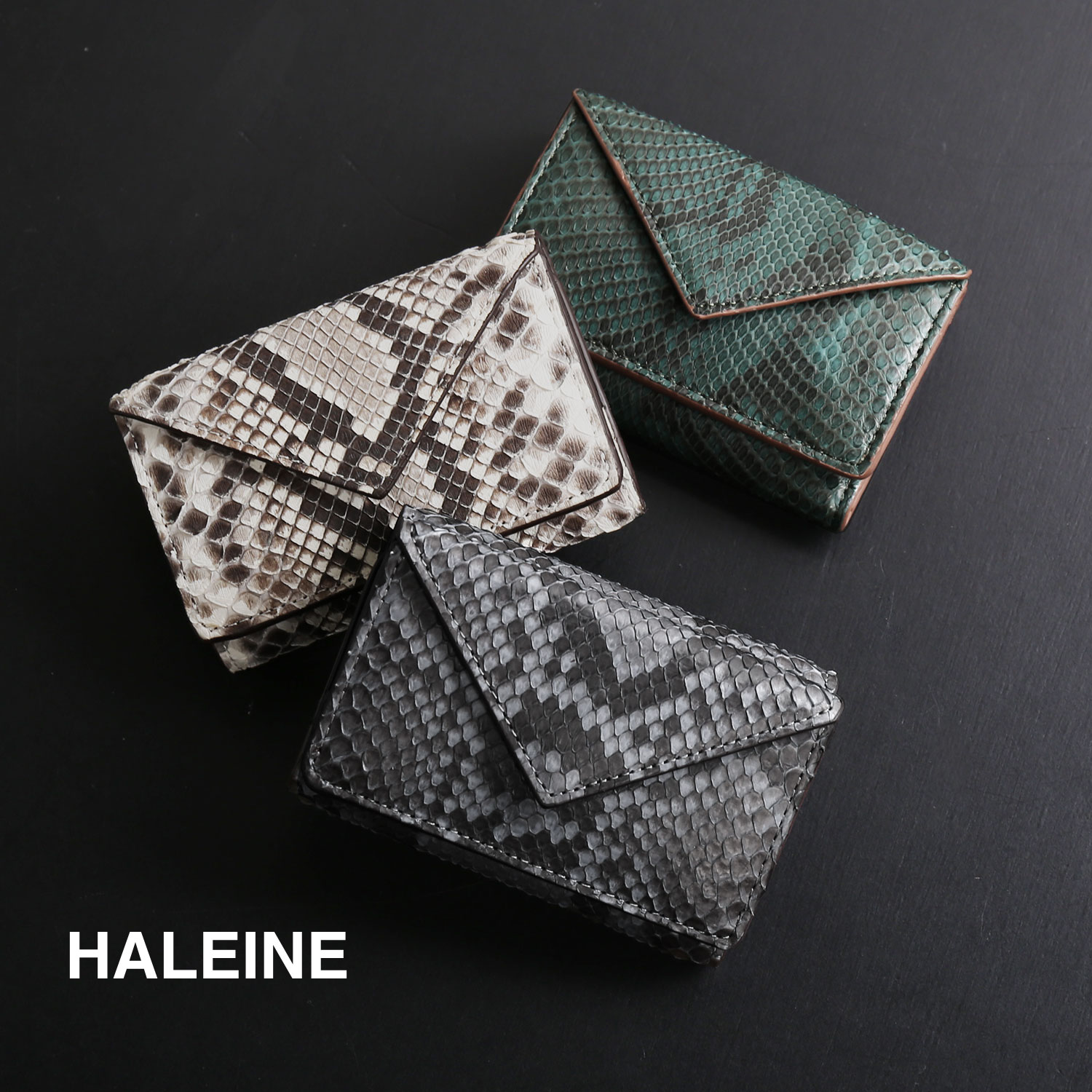 HALEINE（アレンヌ） ミニ財布 パイソン 三つ折り メンズ ブランド 本