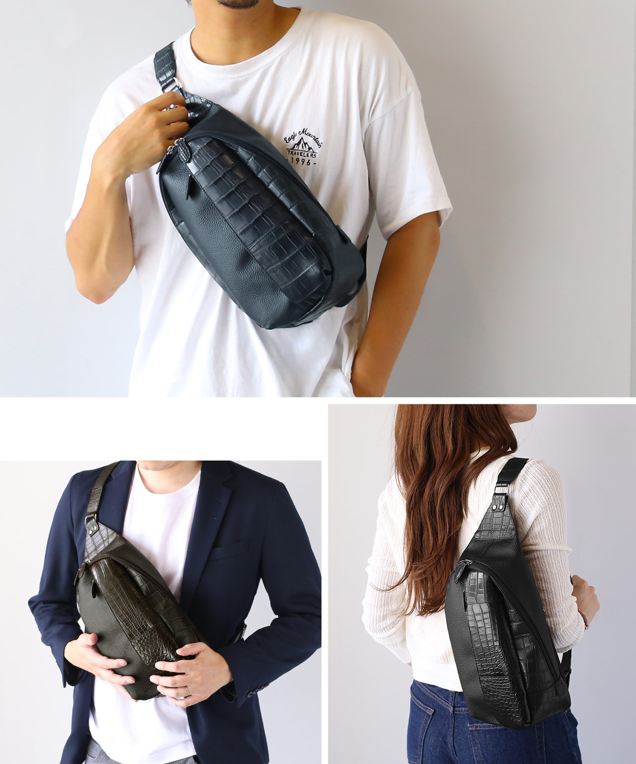 sankyo shokai（三京商会） 牛革 クロコダイル ボディバッグ マット 型