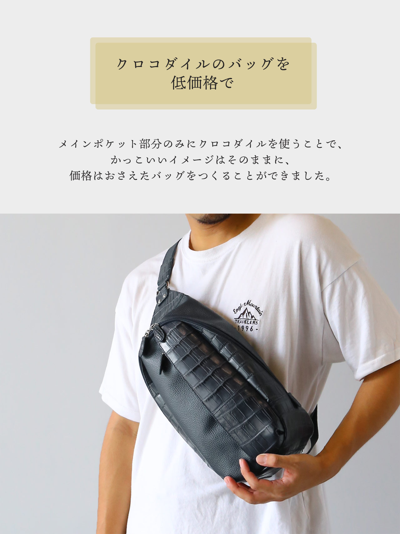 sankyo shokai（三京商会） 牛革 クロコダイル ボディバッグ マット 型