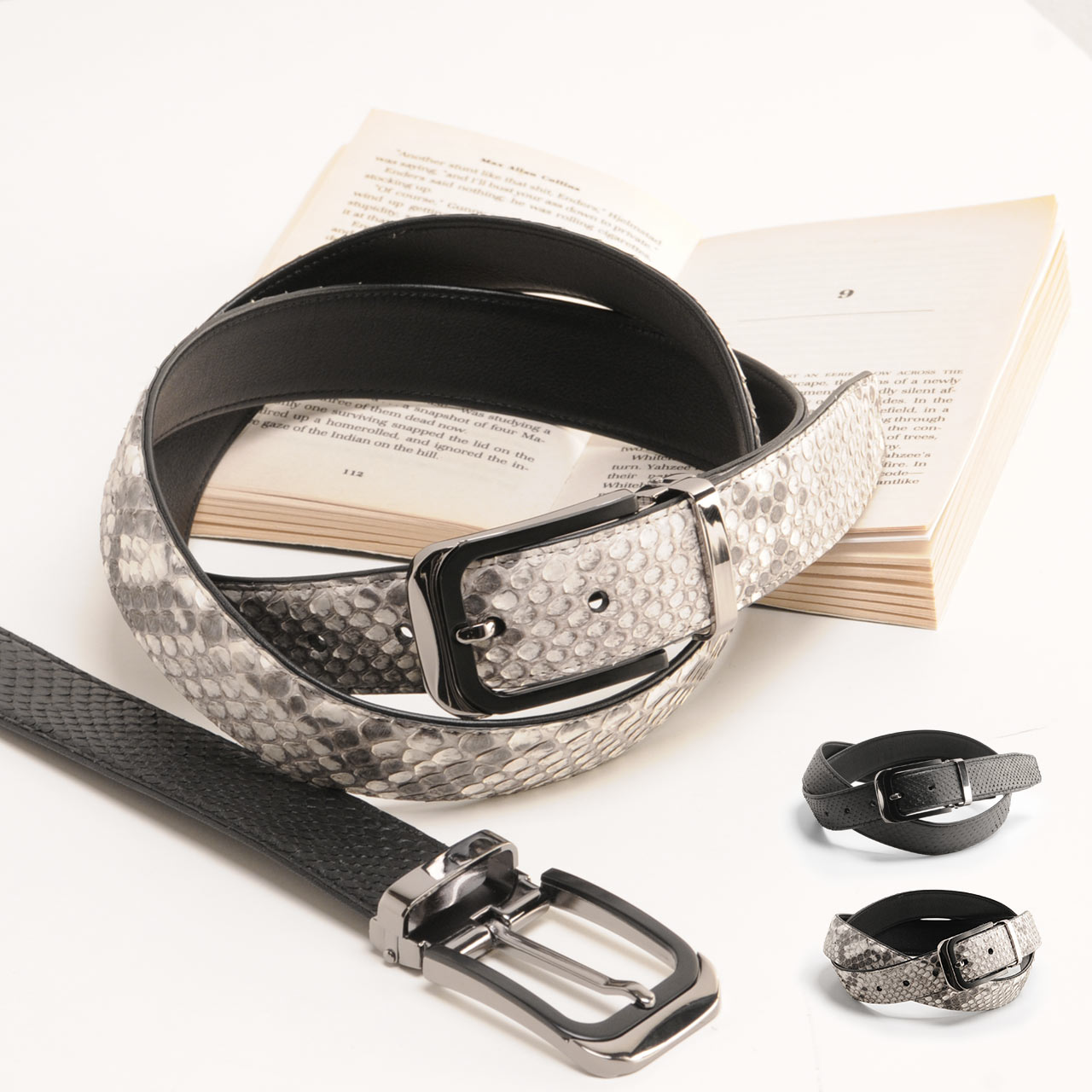 sankyo shokai（三京商会） パイソン ベルト レディース 本革 ブラック