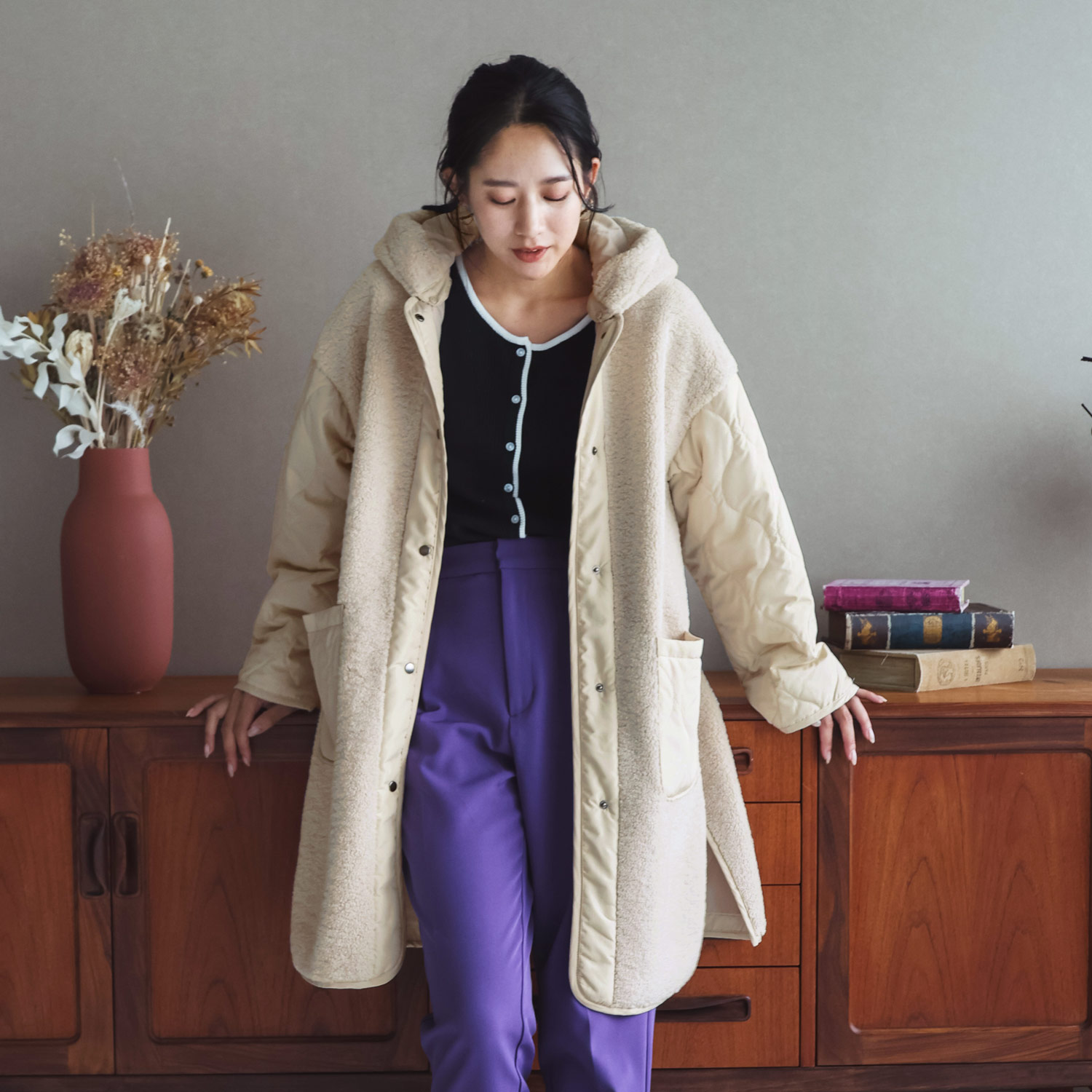 sankyo shokai（三京商会） ［期間限定価格］キルト ボア フード付き