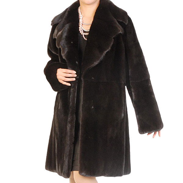 Dazur 毛皮の襟付き 黒 ロングコート F カシミヤ100% ミンク