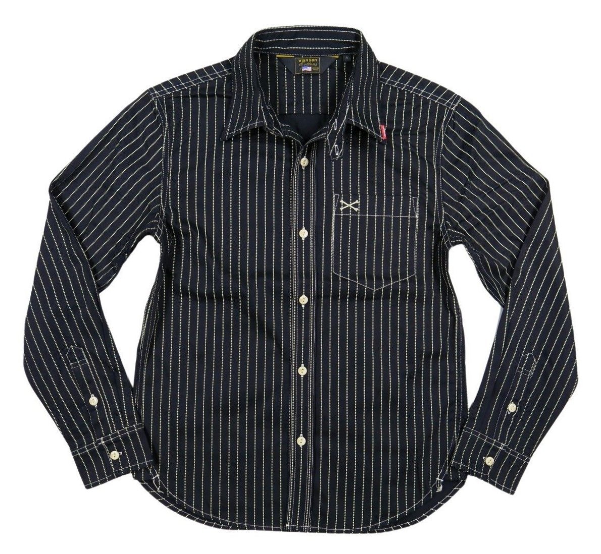 VANSON（バンソン） クロスボーン刺繍 ウォバッシュストライプ 長袖