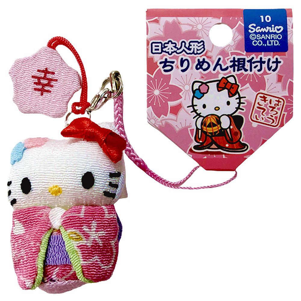 ハローキティ キティちゃん ちりめん 人形 ストラップ 根付 ピンク