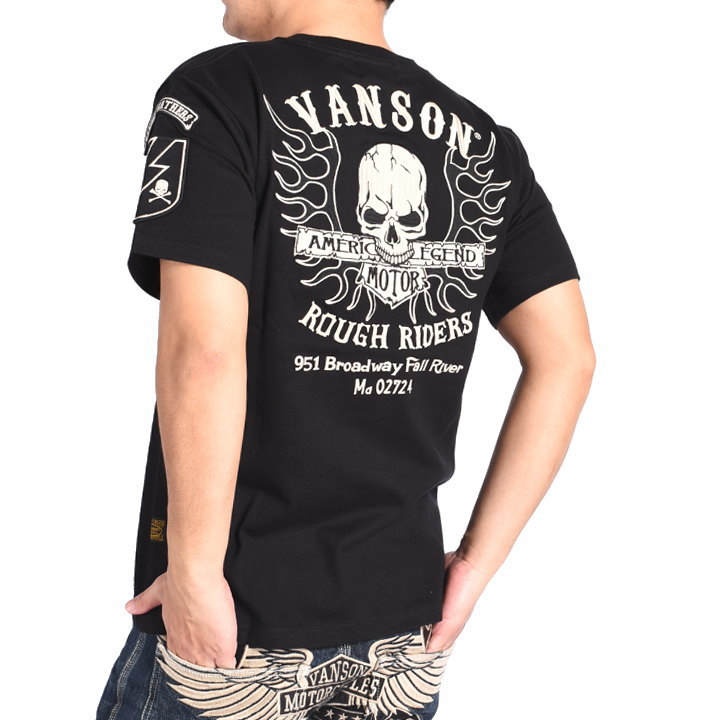 VANSON（バンソン） VANSON Tシャツ スカルエンブレム 刺繍プリント