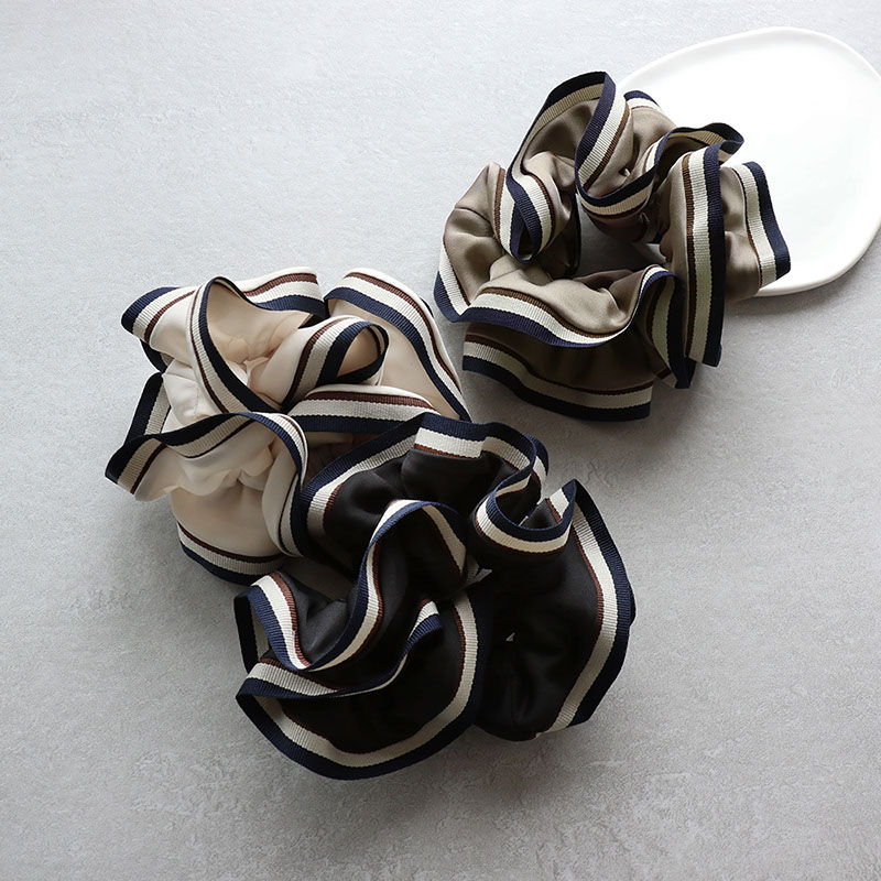 Jewel VOX シュシュ 黒 ピンク ヘアアクセサリー グログラン ボーダー