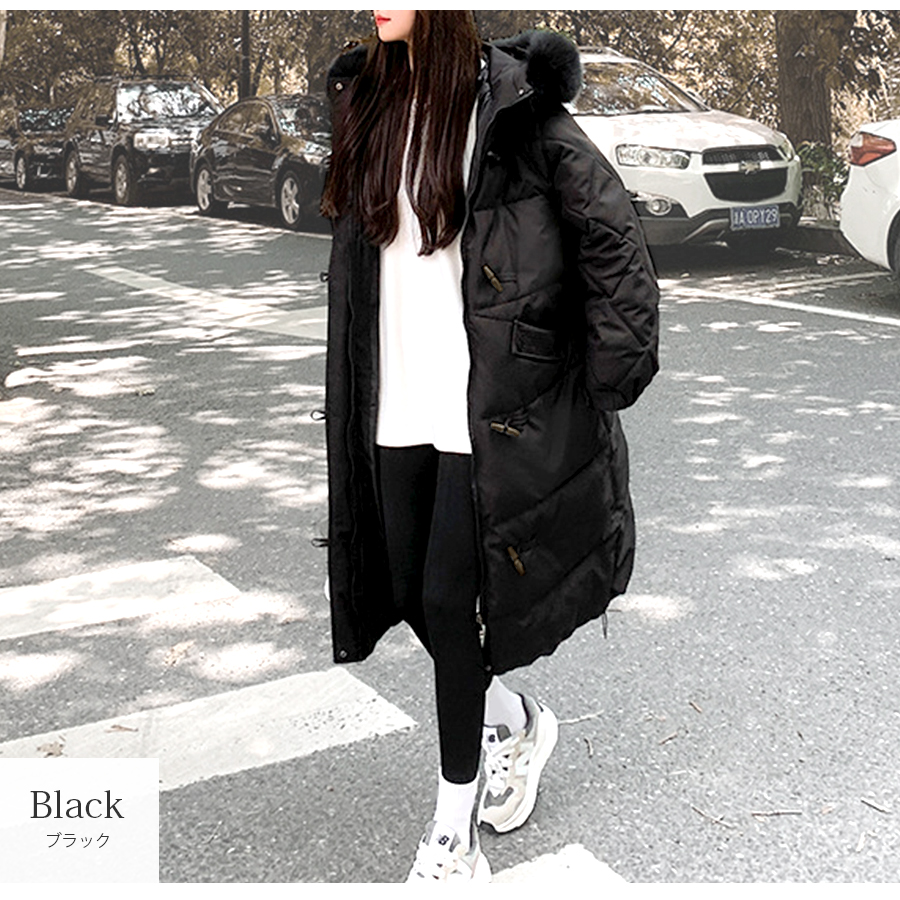 ダウン アウター フード付き ファー コート ダウンコート ブラック