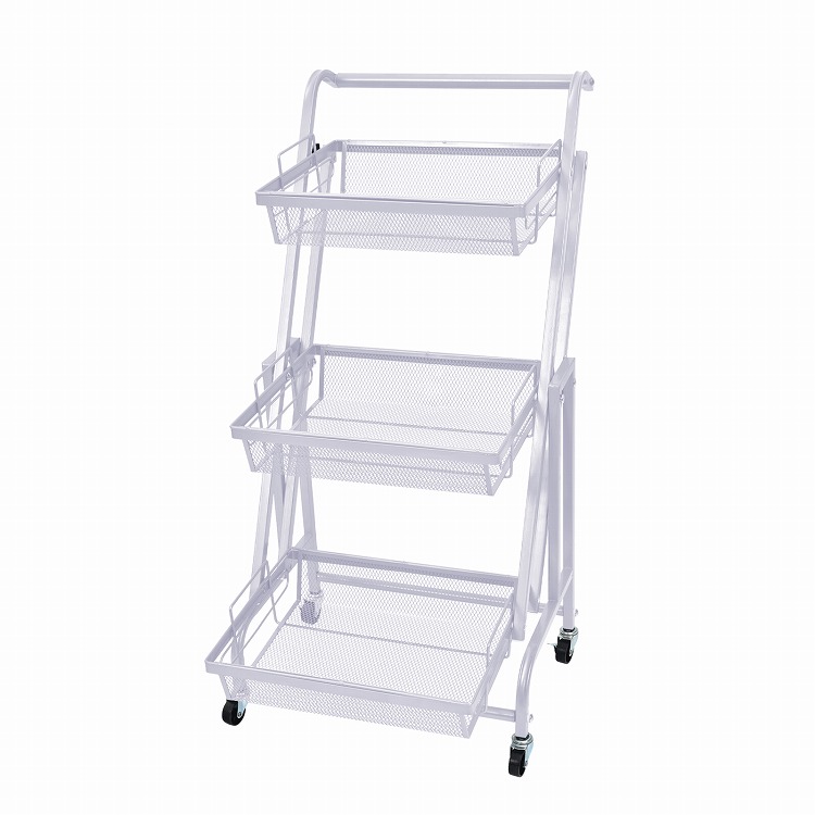 キッチンワゴン キャスター付き スリム 3段 回転棚 多肉棚 バスケット