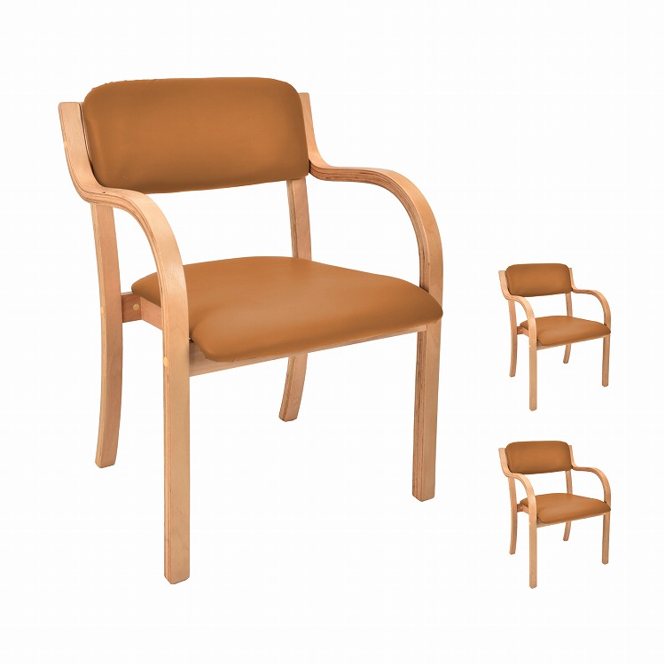 ダイニングチェア 3脚セット 介護椅子 肘付き 木製 レザー 肘掛け椅子