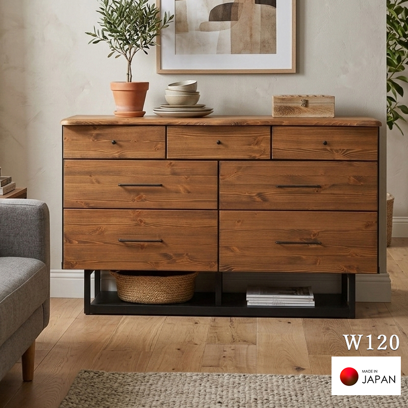 チェスト 木製 3段 120幅 完成品 引き出し収納 ローチェスト タンス