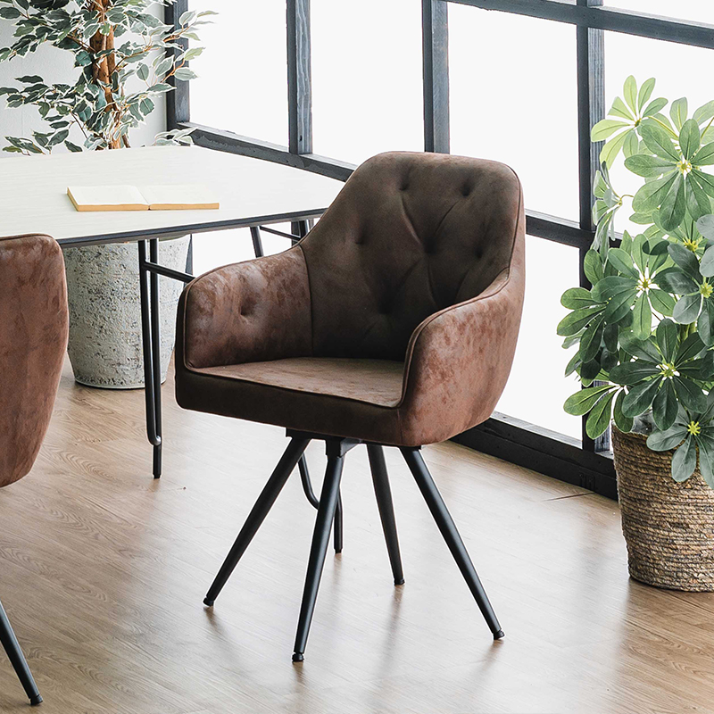 ダイニングチェア 回転 2脚セット おしゃれ 肘付き レザー調 ブラウン