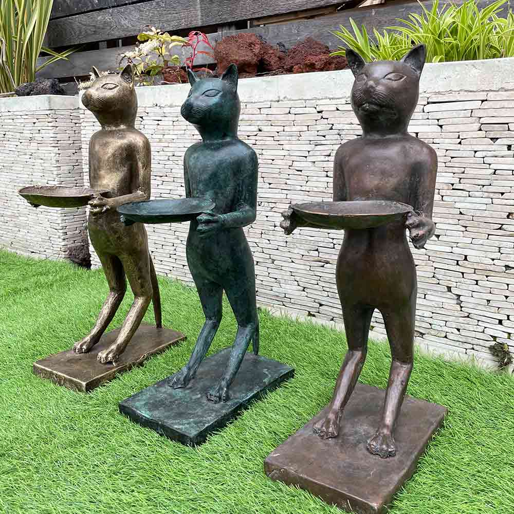 ブロンズ像 ネコ 猫 キャット オブジェ 3色 H48cm 置き物 アンティーク