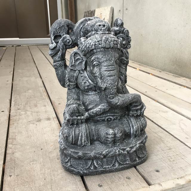 石像 ガネーシャ 置物 グレー H30cm セメント製 仏像 オブジェ 庭 バリ