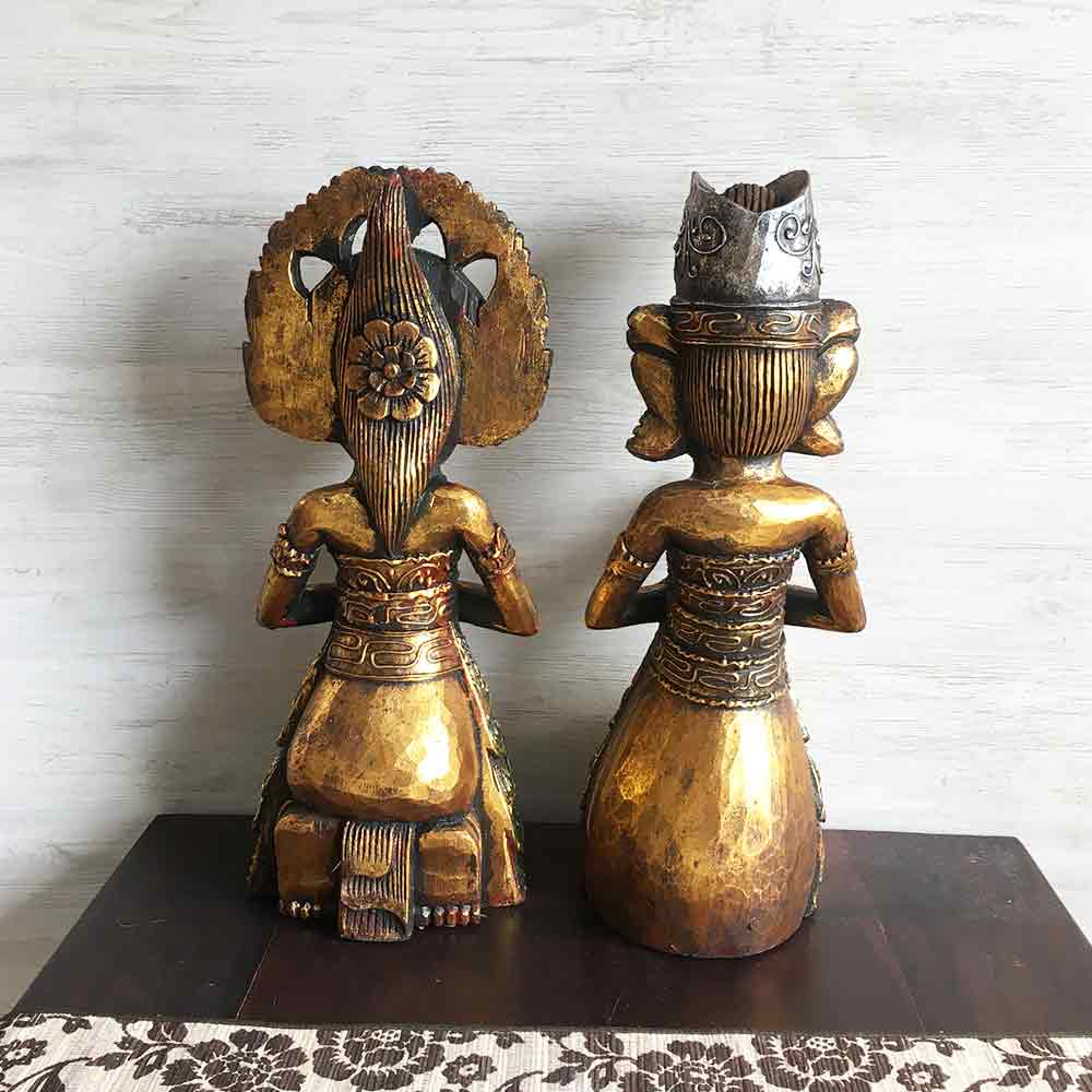 木彫り スタンドオブジェ 置物 男女 ペアセット ゴールド カップル