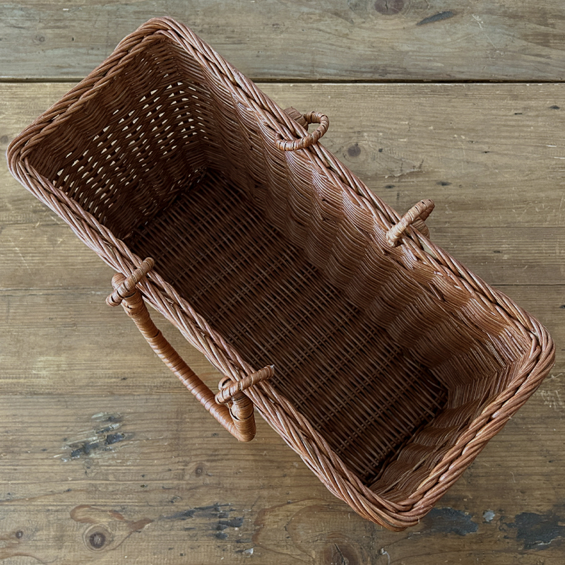 松野屋 藤2本スクエアバスケット ラタン 藤 かご バッグ ナチュラル