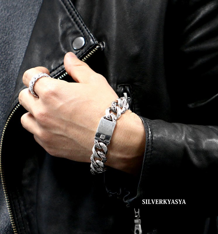 シルバー925 喜平チェーンブレスレット 太幅 17mm バングル 925 銀