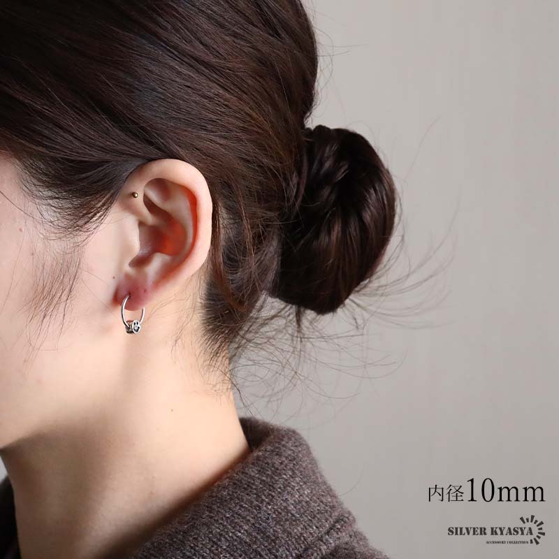 シルバー925 ニコちゃんピアス フープピアス 大ぶり 内径26mm シルバー