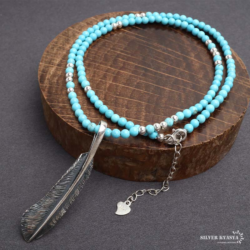 シルバー925 フェザーネックレス ターコイズネックレス ビーズ