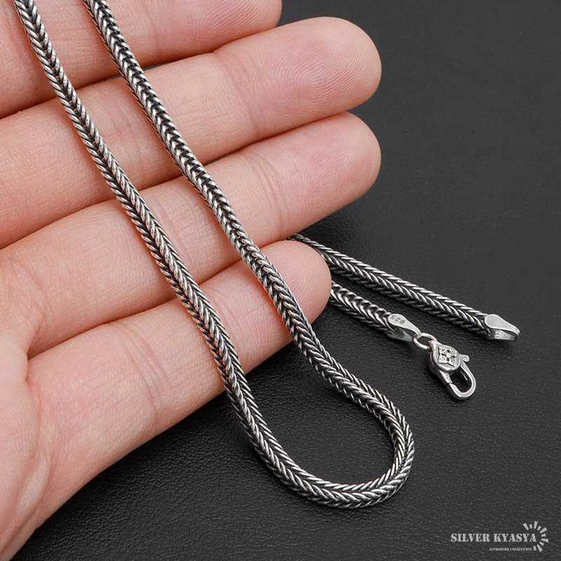 シルバー925 フォックステールチェーン ネックレス 幅3mm 50cm
