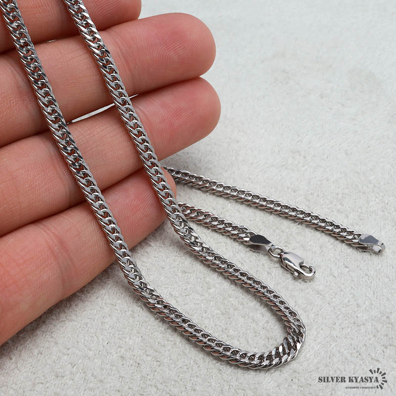 シルバー925 ダブル喜平チェーン ネックレス 幅4mm 50cm 喜平