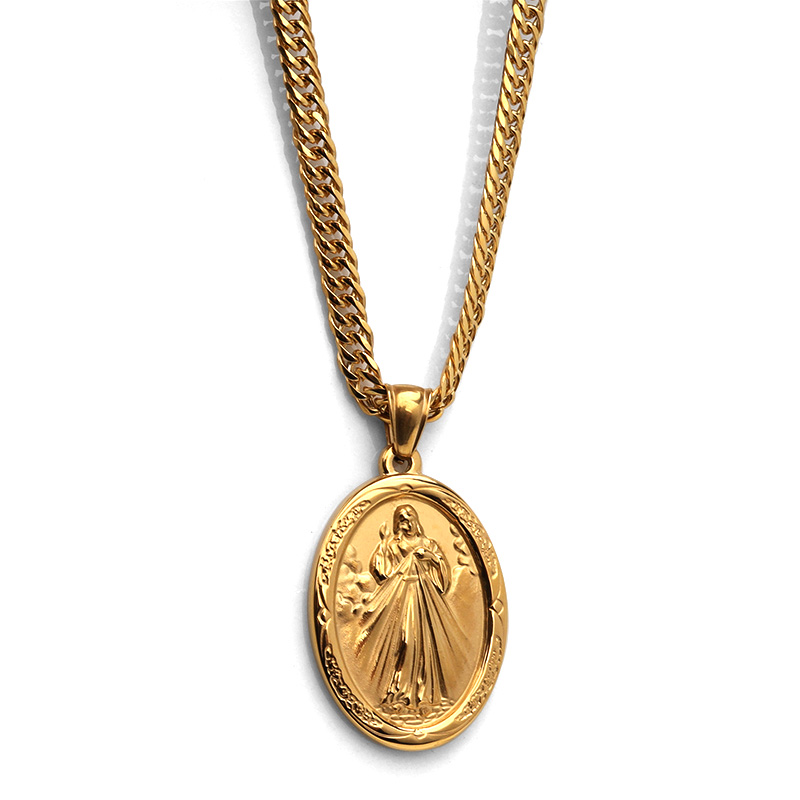 ステンレス素材 6面カット ダブル喜平ネックレス 18k gp 奇跡のメダイ